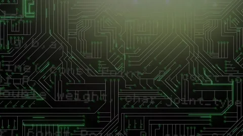 Digital animation of data processing against microprocessor connections on black Video stock 172334348