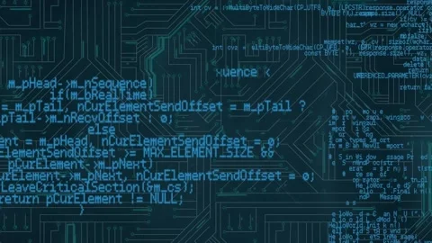 Digital animation of data processing against microprocessor connections on blue Stockbeeldmateriaal 220401081