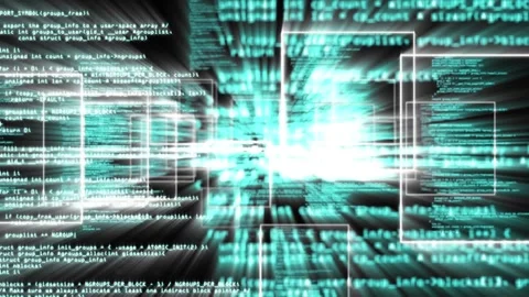 Digital animation of data processing against empty office in background Stock Footage 328711450