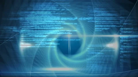 Digital animation of data processing against swirly light trails on blue Stock-Footage 329698055