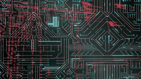 Digital animation of data processing against microprocessor connections on black Vídeo Stock 329709269