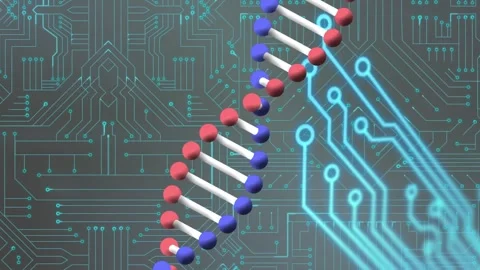 Digital animation of data processing against microprocessor connections on blue 库存影片 330178466