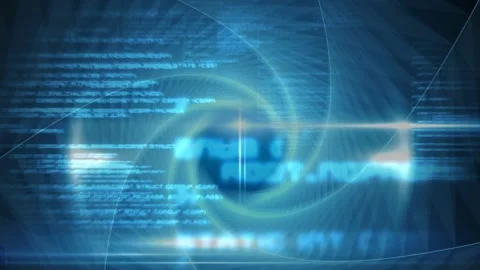 Digital animation of data processing against swirly light trails on blue Stock-Footage 330657657