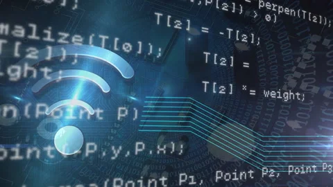 Digital animation of data processing and wi-fi icons against microprocessor Vídeo Stock 147870688