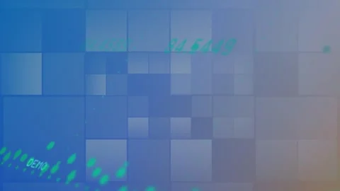 Digital animation of data processing over abstract square shapes against blue Stock Footage 328651326