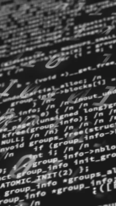 Digital animation of data processing over binary coding data processing on black Video stock 342802554