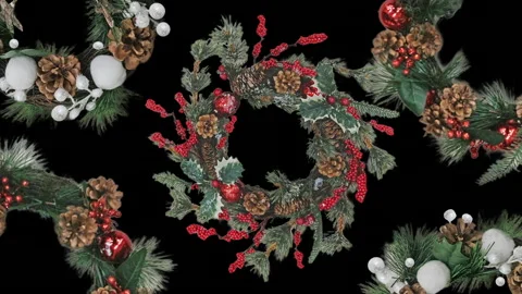 Digital animation of decorating several Christmas wreaths 库存影片 142917150