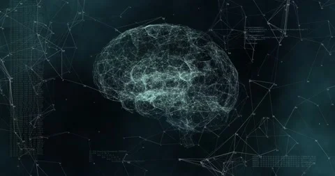 Digital animation of digital brain rotating while surrounded by glowing lines Stock Footage 144609154