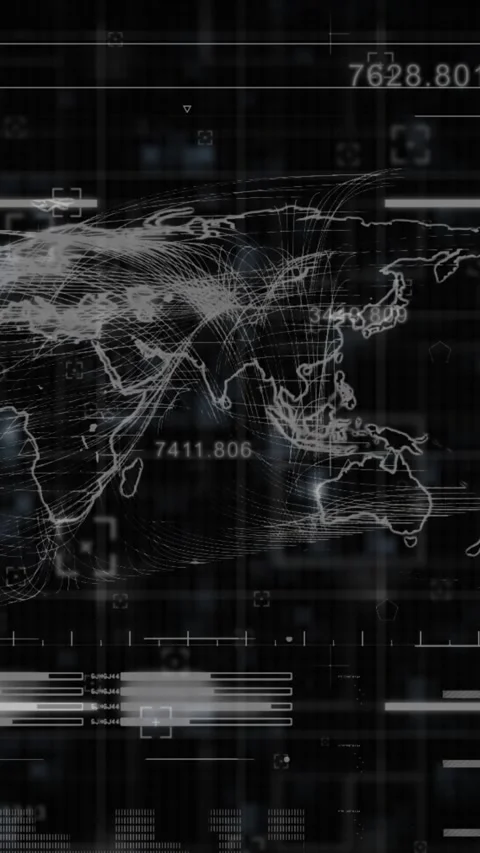 Digital animation displays a data analysis dashboard and earth map on a green Stock Footage 342033854