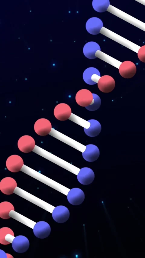 Digital animation of dna structure spinning against blue shining particles on Stock Footage 342706977
