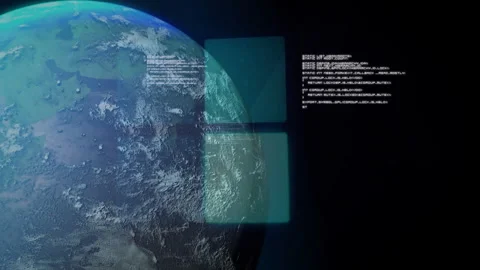 Digital animation of Earth with coding overlay on dark background Stock Footage 304645937