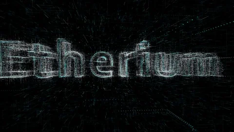 Digital Animation Etherium Word Crypto Currency on Black Background Intro 14 Stock Footage 87128331