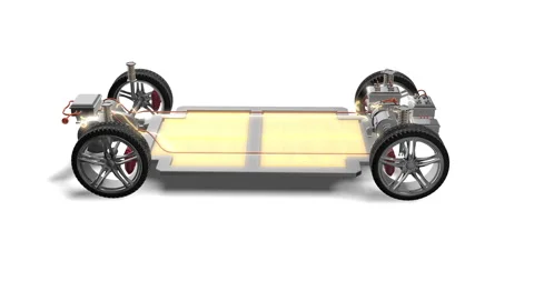 Digital Animation of EV Battery with Cables and Tires. Stock Footage 314424571