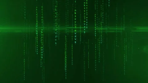 Digital animation featuring a green, binary display of moving 3D animation. Video stock 274060794
