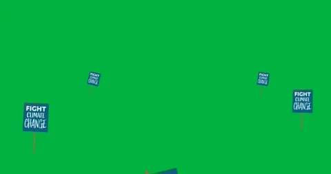 Digital animation of fight climate change text on multiple protest banners Stock Footage 318942372