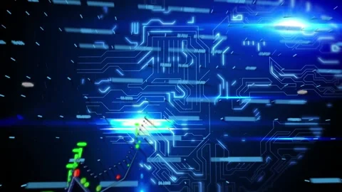 Digital animation of financial data processing and microprocessor connections Vídeo Stock 201498285