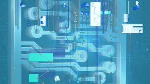 Digital animation of financial data processing against microprocessor Vídeo Stock 312610070