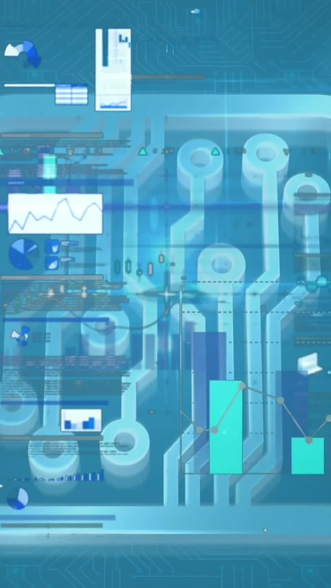 Digital animation of financial data processing against microprocessor 스톡 동영상 323682231