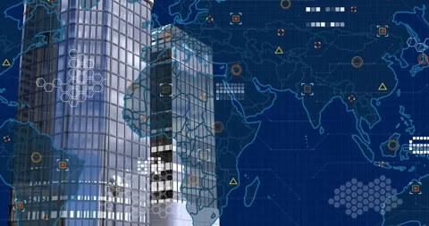 Digital animation of financial data processing over world map against Stock Footage 329289112