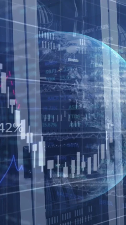 Digital animation of financial data processing over computer server against Stock Footage 343824713