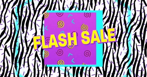 Digital animation of flash sale text on purple banner over zebra stripes pattern Stock Footage 158399669