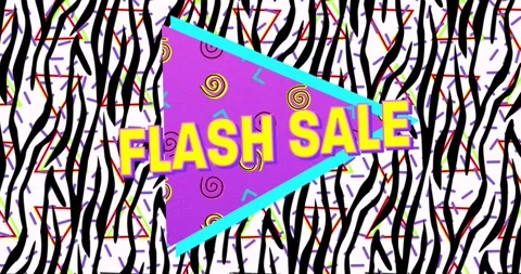 Digital animation of flash sale text on purple banner over zebra stripes pattern Stock Footage 158400542