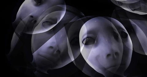 Digital Animation of floating Alien Heads Stock Footage 90494283