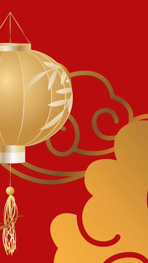 Digital animation of floral designs and lantern floating against red background Stock Footage 319975332