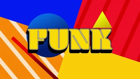 Digital animation of funk text over abstract colorful shapes in background Stock Footage 161372891