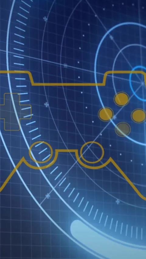 Digital animation of game controller outline with futuristic circular patterns Stock Footage 344370310