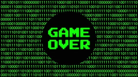 Digital animation - game over icon on binary code.4k video Stock Footage 143506778