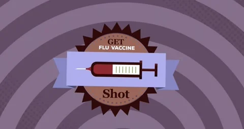 Digital animation of get flu vaccine shot text banner with syringe icon on Stock Footage 328225738