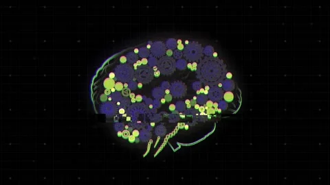 Digital animation of glitch effect over human brain icon against black Stock Footage 157569886