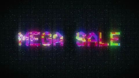 Digital animation of glitch vhs effect over mega sale text Stock Footage 232992420