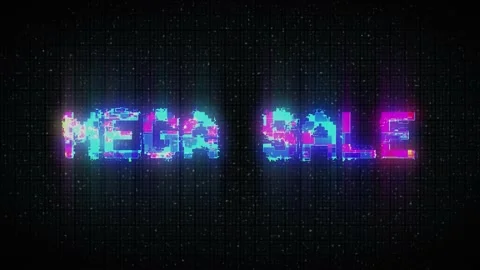 Digital animation of glitch vhs effect over mega sale text Stock Footage 232992600