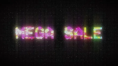 Digital animation of glitch vhs effect over mega sale text Stock Footage 232992743