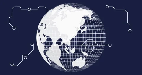 Digital animation of globe with network connections and data processing elements Stock Footage 305292777