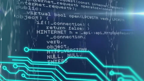 Digital animation of glowing microprocessor connections against data processing Vídeo Stock 145279494