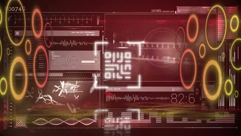 Digital animation of glowing qr code and neon circles over digital interface Stock Footage 157910660