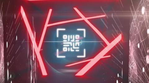 Digital animation of glowing qr code against glowing neon red tunnel on black Stock Footage 329923767