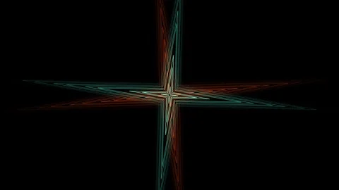 Digital Animation with Glowing Teal, Orange Lines Forming Geometric Star Shapes Stockbeeldmateriaal 334959141