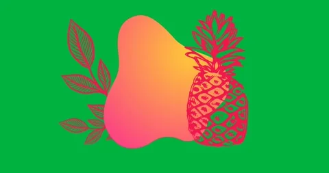 Digital animation of gradient banner with copy space and pineapple icon on Stock Footage 318432895