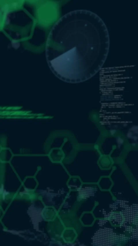 Digital animation with green hexagonal patterns over dark technological Stock Footage 344404178