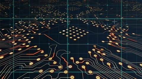 Digital animation of grid network against microprocessor connections on blue Stock Footage 199288493
