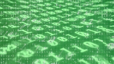 Digital animation of grid network over binary coding data processing against Stock Footage 147064786
