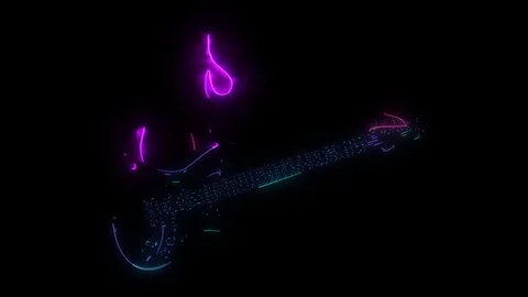 Digital animation of a guitar with flames that lighting up on neon style Stock Footage 127356079