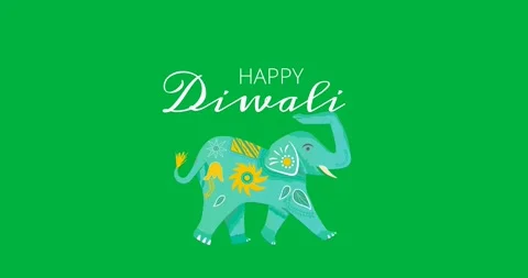 Digital animation of happy diwali text banner with elephant icon against black Stock Footage 318768941