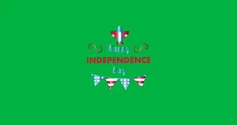 Digital animation of happy independence day text and eagle icon against black Stock Footage 325645698