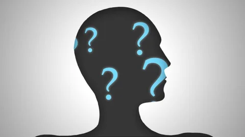 Digital animation of human head full of questions, Loop video Stock Footage 130161316