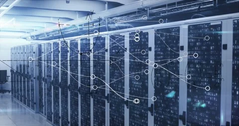 Digital animation illustrates math problems and data flow in a server network Stock Footage 326303689